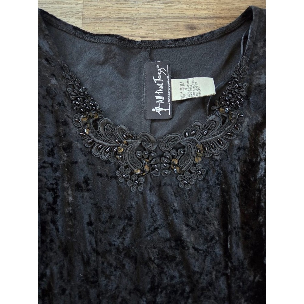 VTG All That Jazz Crushed Velvet Maxi Dress S Beaded Whimsigoth Wrap Slit Black - Picture 3 of 12